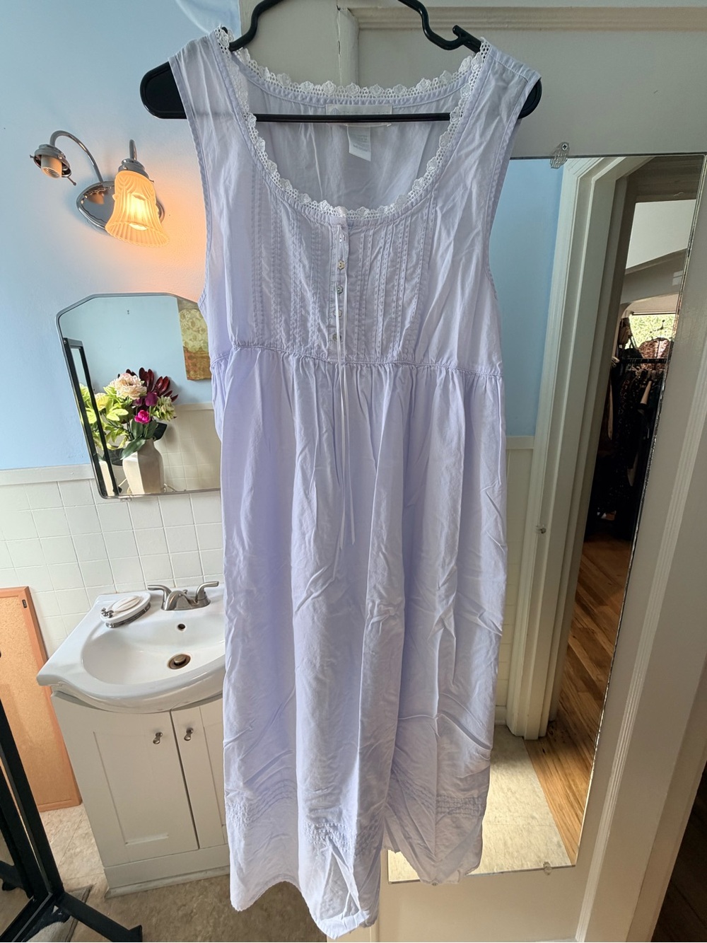 Eileen West White Sleeveless Cotton Nightgown with Lace Trim